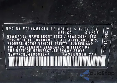 2025 Volkswagen Jetta 1.5T Se from USA, damaged, VIN 3VW7X7BU4SM082847